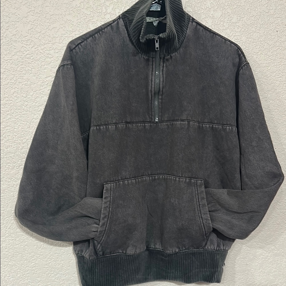 MNML Gray Zip Up Sweater with Stand-Up Collar